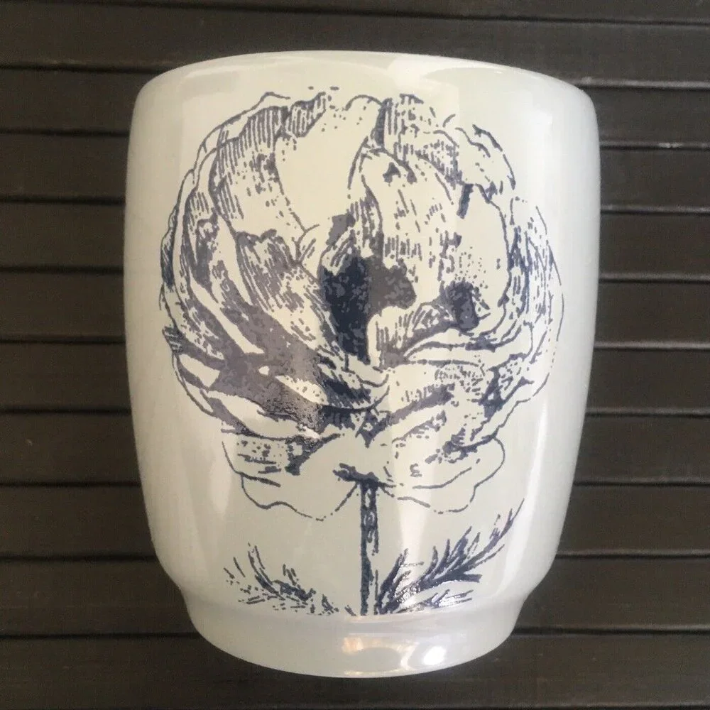 new Nine & Co by Nine West CERAMIC Bathroom Tumbler feat. Navy Blue Botanicals